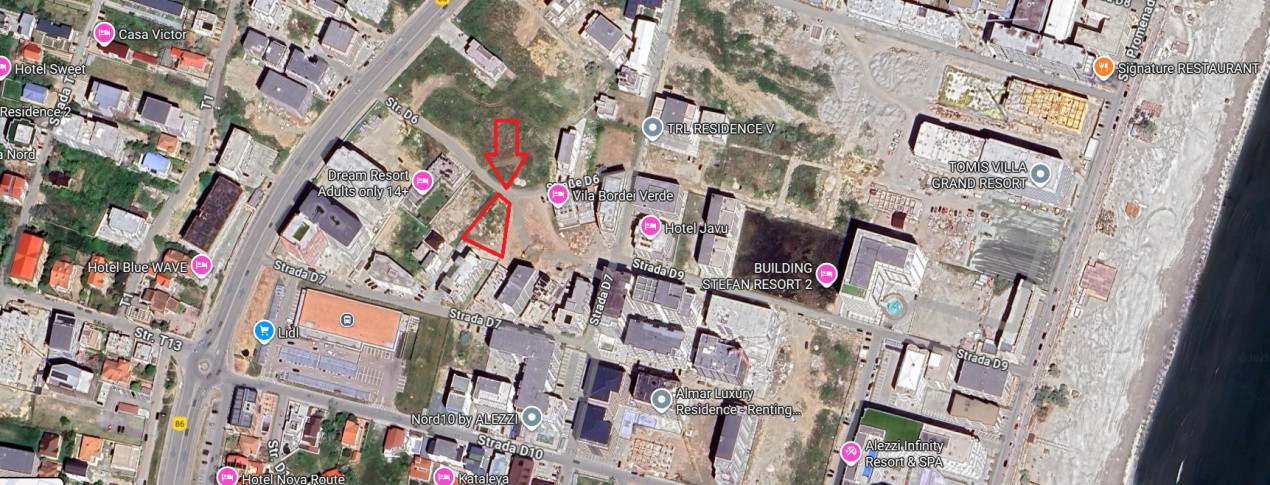 Teren la 300m de plaja în Mamaia Nord – 1.070 mp | POT 40% | CUT 3.6 | Regim P+8